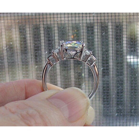 925 STERLING SILVER Simulated Mercury Mystic CZ Ring - Picture 6 of 16